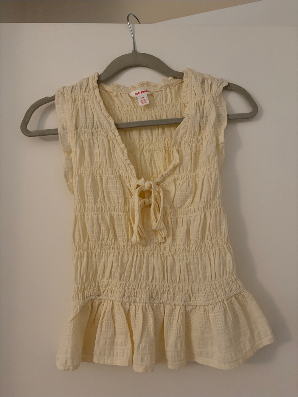 Joe Fresh Cream Smocked Peplum Tie-Front Top
